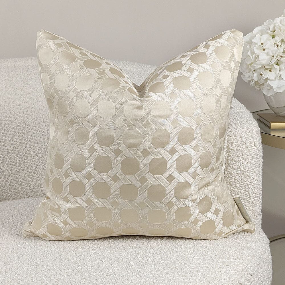 Aylin Gold Geometric Print Feather Filled Cushion - 45x45cm Textiles 