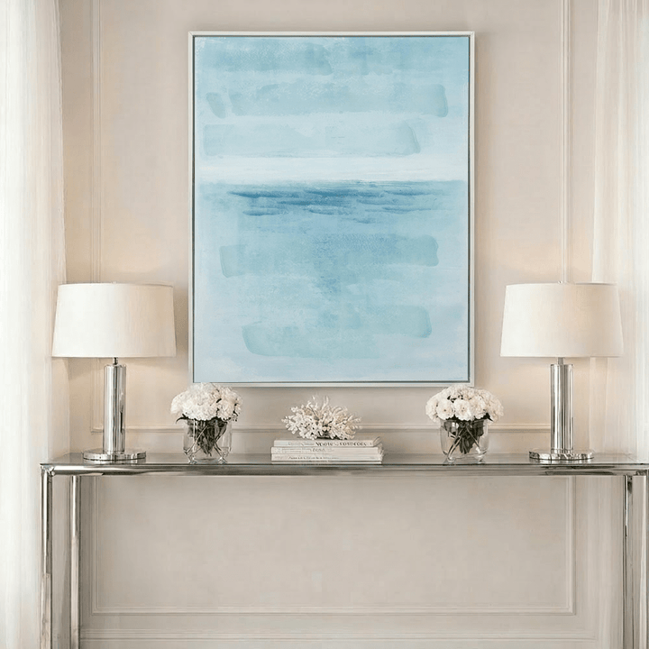 Azure Blue Abstract Canvas with White Frame – Rowen Homes