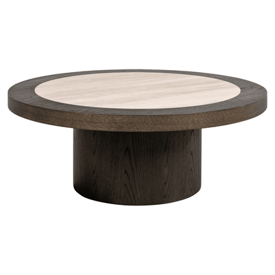 Balerno Deep Brown Wooden Coffee Table with Travertine Top Furniture 