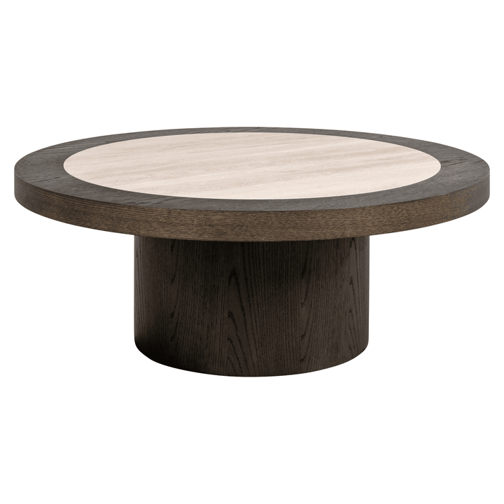 Balerno Deep Brown Wooden Coffee Table with Travertine Top Furniture 