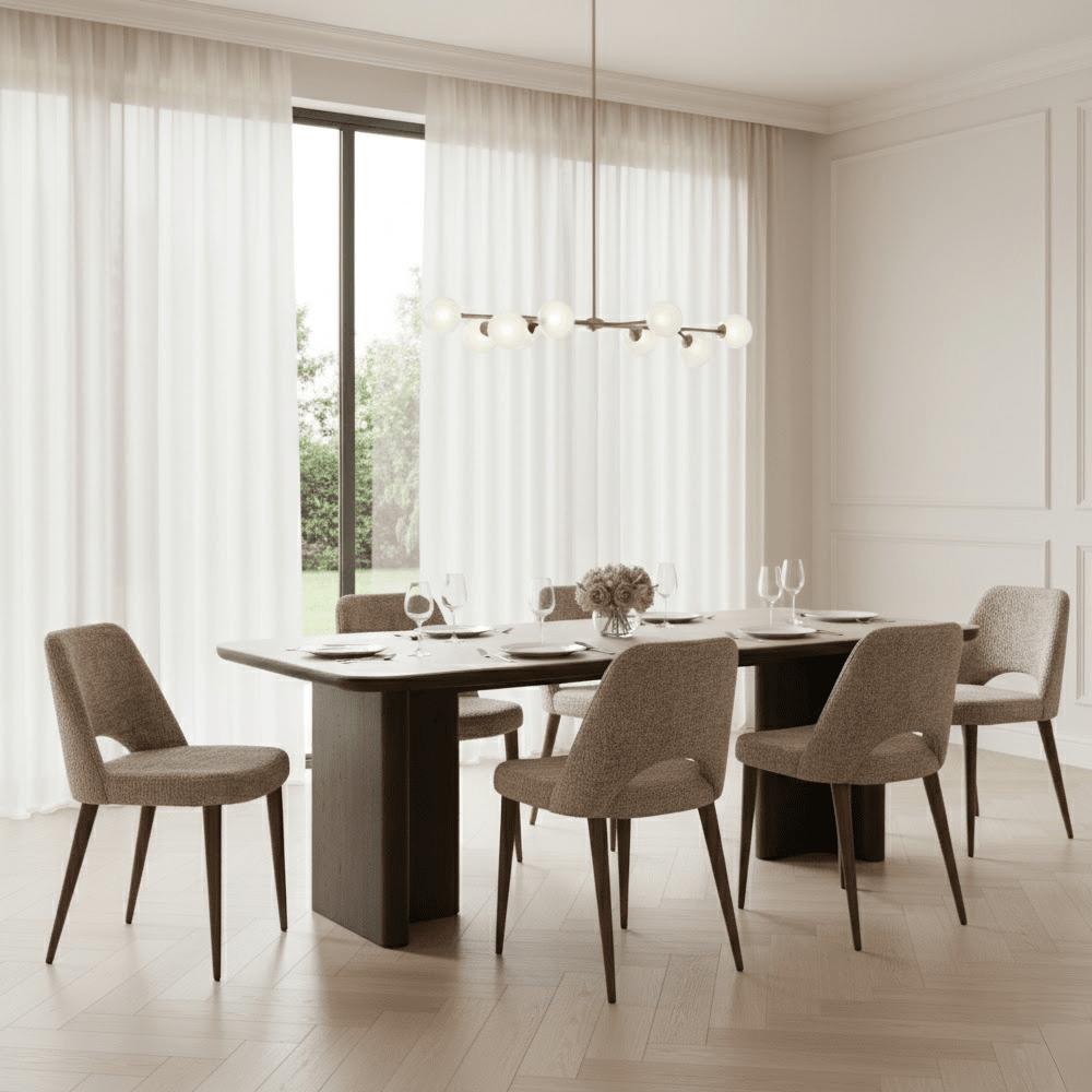 Balerno Deep Brown Wooden Dining Table with Travertine Top Furniture 
