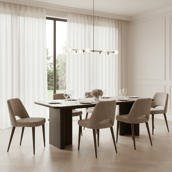 Balerno Deep Brown Wooden Dining Table with Travertine Top Furniture 