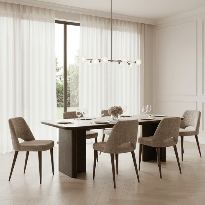 Balerno Deep Brown Wooden Dining Table with Travertine Top Furniture 