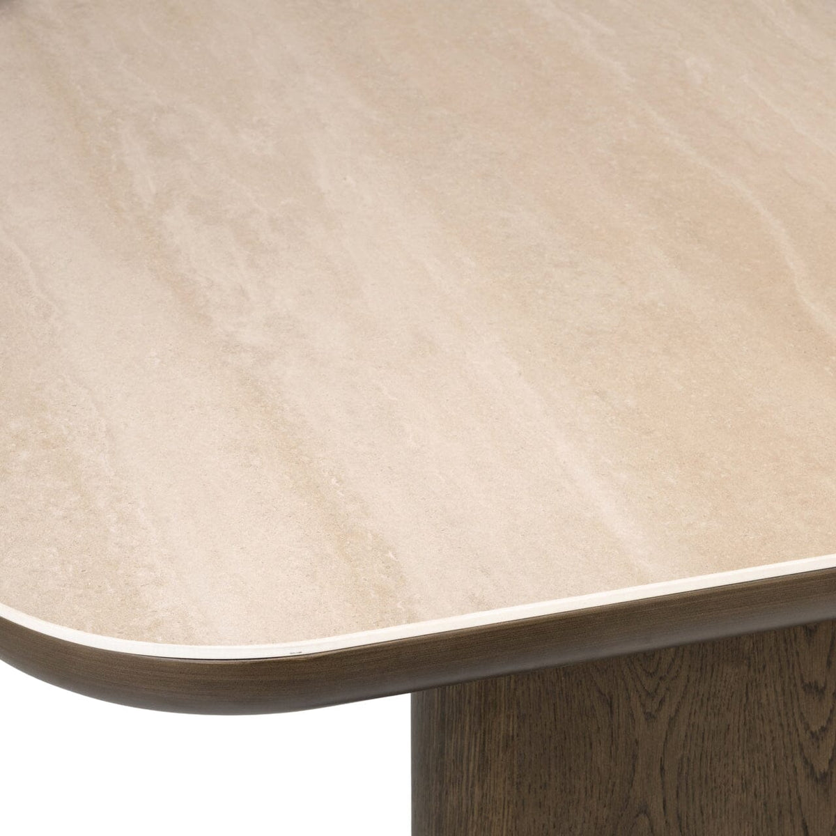 Balerno Deep Brown Wooden Dining Table with Travertine Top Furniture 
