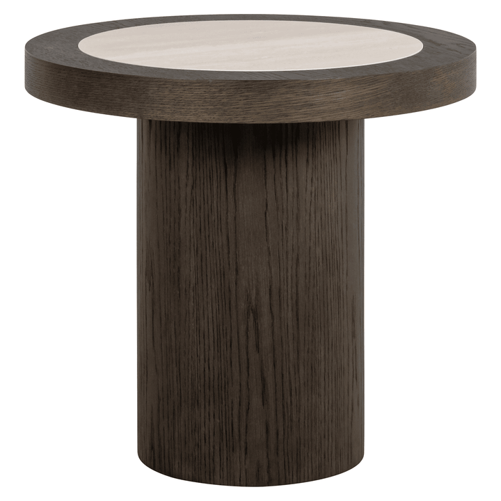 Balerno Deep Brown Wooden Side Table with Travertine Top Furniture 