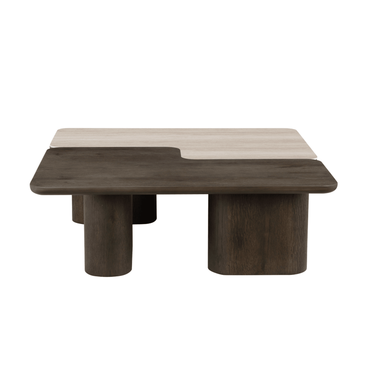 Balerno Deep Brown Wooden & Travertine Contrast Coffee Tables - Set of 2 Furniture 