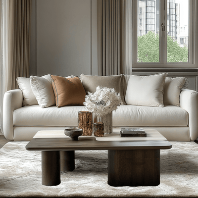 Balerno Deep Brown Wooden & Travertine Contrast Coffee Tables - Set of 2 Furniture 
