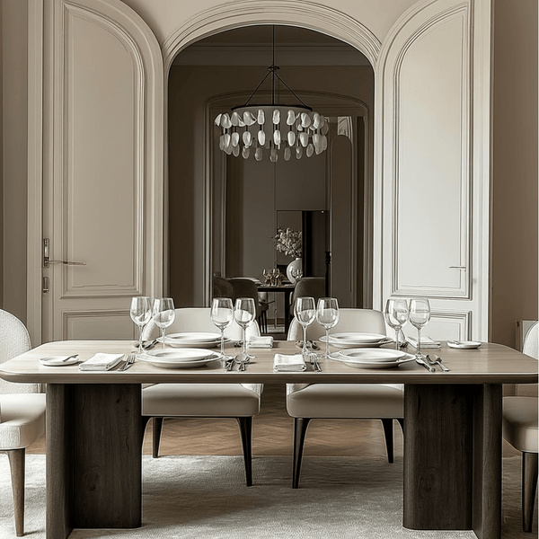 Balerno Large Deep Brown Wooden Dining Table with Travertine Top Furniture 