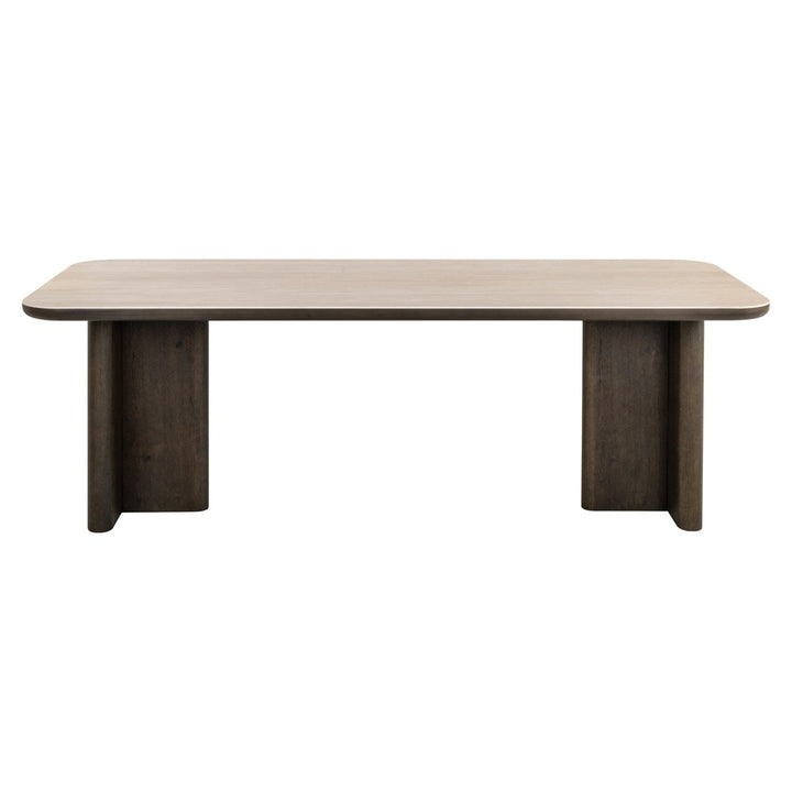 Balerno Large Deep Brown Wooden Dining Table with Travertine Top Furniture 