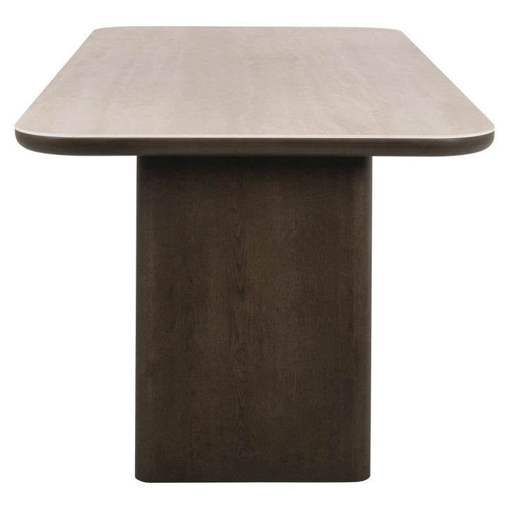 Balerno Large Deep Brown Wooden Dining Table with Travertine Top Furniture 
