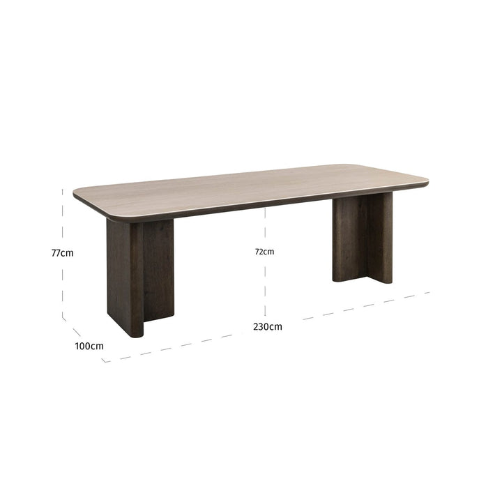 Balerno Large Deep Brown Wooden Dining Table with Travertine Top Furniture 