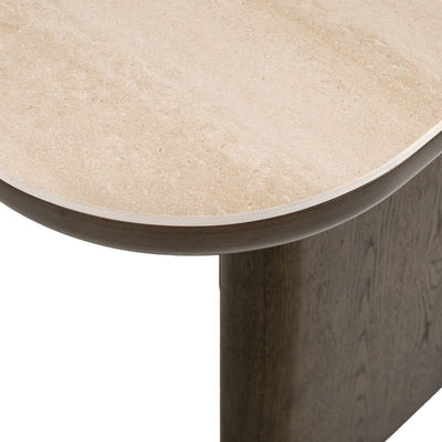 Balerno Large Deep Brown Wooden Dining Table with Travertine Top Furniture 