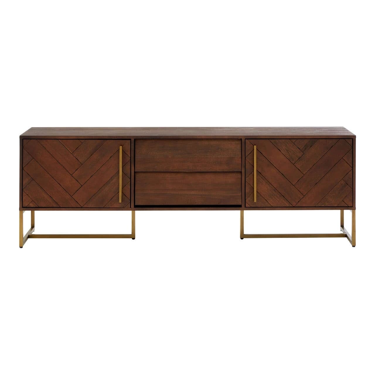 Bancha Dark Wood Media Unit with Herringbone Detail Furniture 