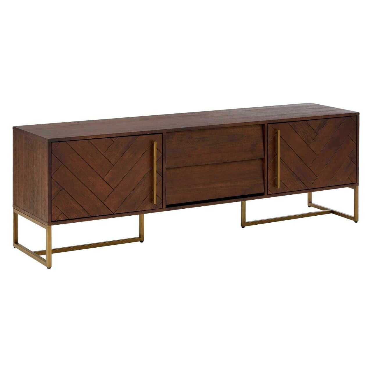 Bancha Dark Wood Media Unit with Herringbone Detail Furniture 