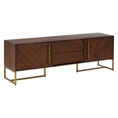 Bancha Dark Wood Media Unit with Herringbone Detail Furniture 