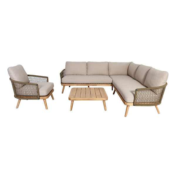 Barbados Cream Rope Weave Outdoor Corner Sofa Set with Chair Furniture 