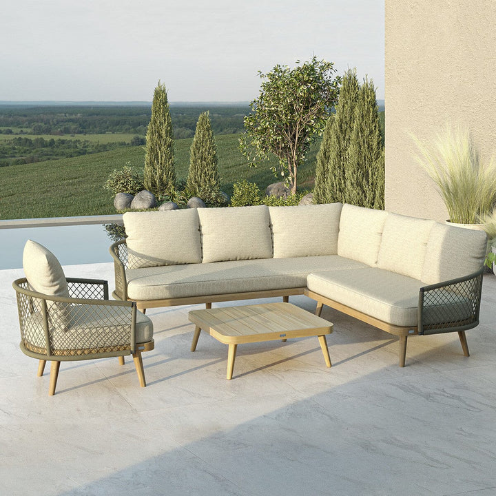 Barbados Cream Rope Weave Outdoor Corner Sofa Set with Chair Furniture 