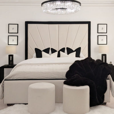 Barcelona Cream & Black Sunburst Ottoman Storage Bed 