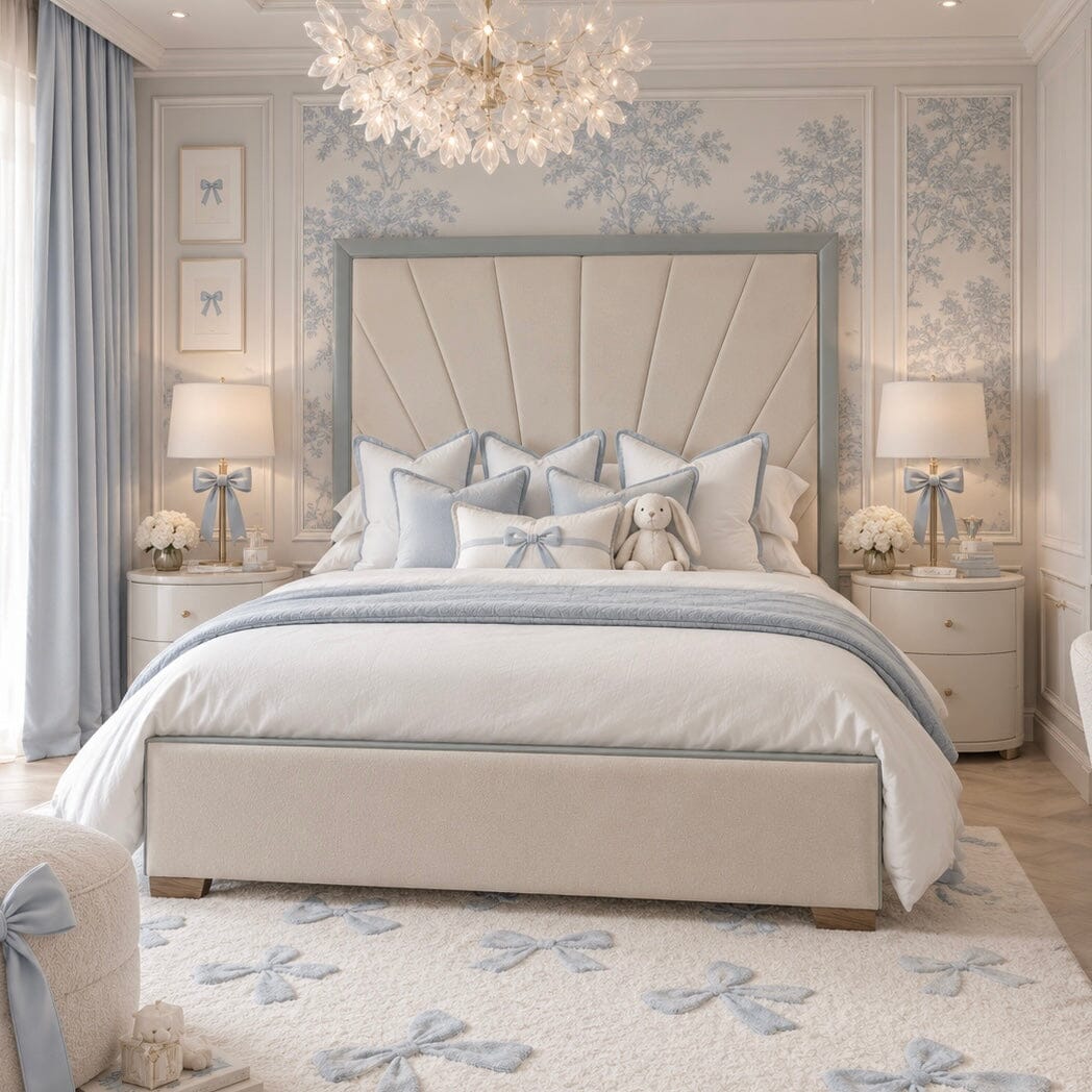 Barcelona Cream & Blue Sunburst Bed Beds and Headboards 