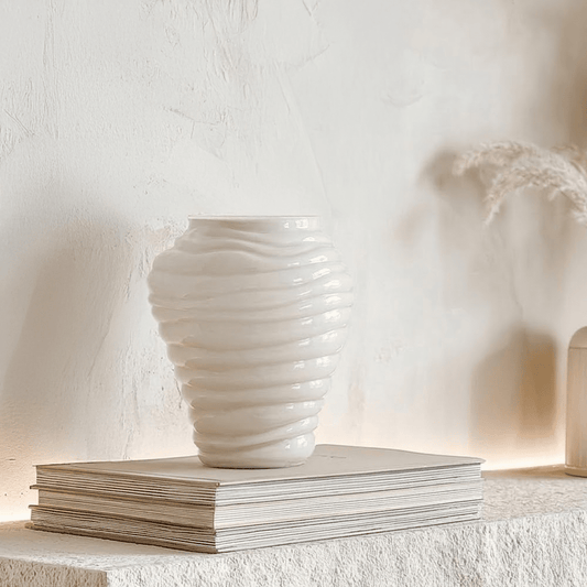 Bareta Cream Ribbed Glass Vase Accessories 