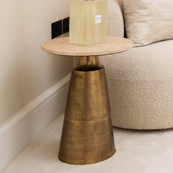 Barkway Gold Side Table with White Marble Top Furniture 