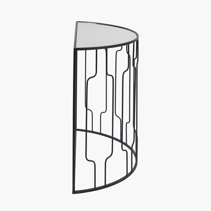 Barrafina Black Metal Half Moon Console Table with Mirrored Top Furniture 