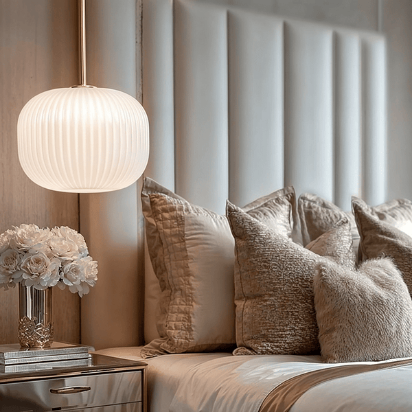Bellamy White Glass & Gold Ribbed Glass Circular Pendant Ceiling Light Lighting 