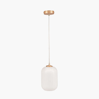 Bellamy White Glass & Gold Ribbed Glass Pendant Ceiling Light Lighting 