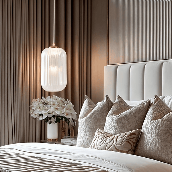 Bellamy White Glass & Gold Ribbed Glass Pendant Ceiling Light Lighting 