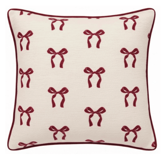 Belle Burgundy Bow Print Cushion Cushion 45x45cm Textiles 
