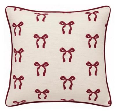 Belle Burgundy Bow Print Feather Filled Cushion - 45x45cm 