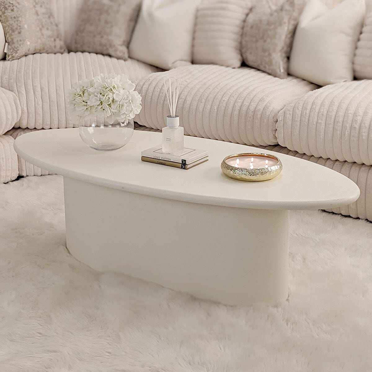 Coffee Table Top View Cream Color Cream Oval Coffee Table