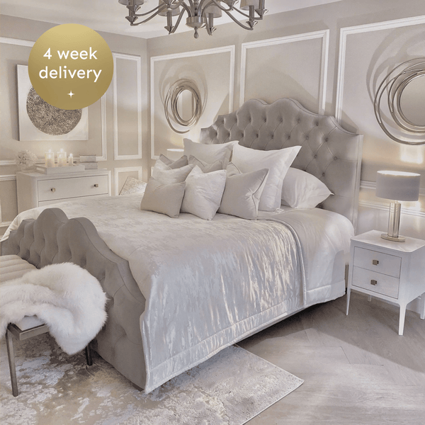 Belvoir Grey Luxury Curved Velvet Bed MTO Beds and Headboards 