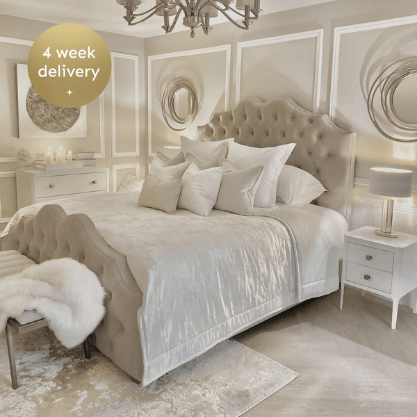 Belvoir Pebble Luxury Curved Velvet Bed MTO Beds and Headboards 