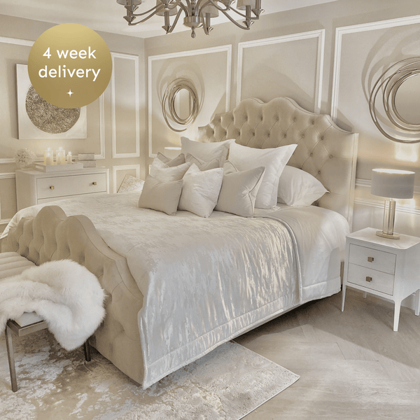 Belvoir Vanilla Luxury Curved Velvet Bed MTO Beds and Headboards 