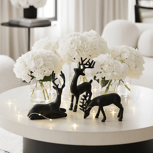 Black Decorative Festive Reindeer Ornaments - Set of 3 Accessories 