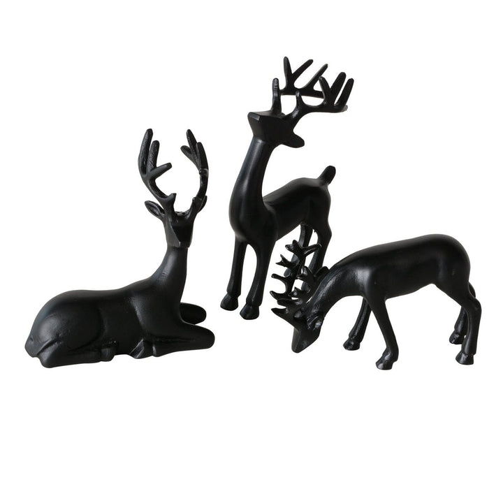 Black Decorative Festive Reindeer Ornaments - Set of 3 Accessories 