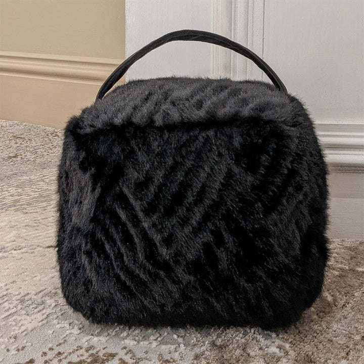 Black Faux Fur Geometric Door Stop Accessories 