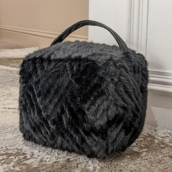 Black Faux Fur Geometric Door Stop Accessories 