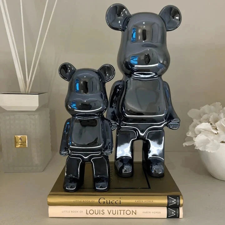Black Pearlescent Standing Bear Ornament - Set of 2 