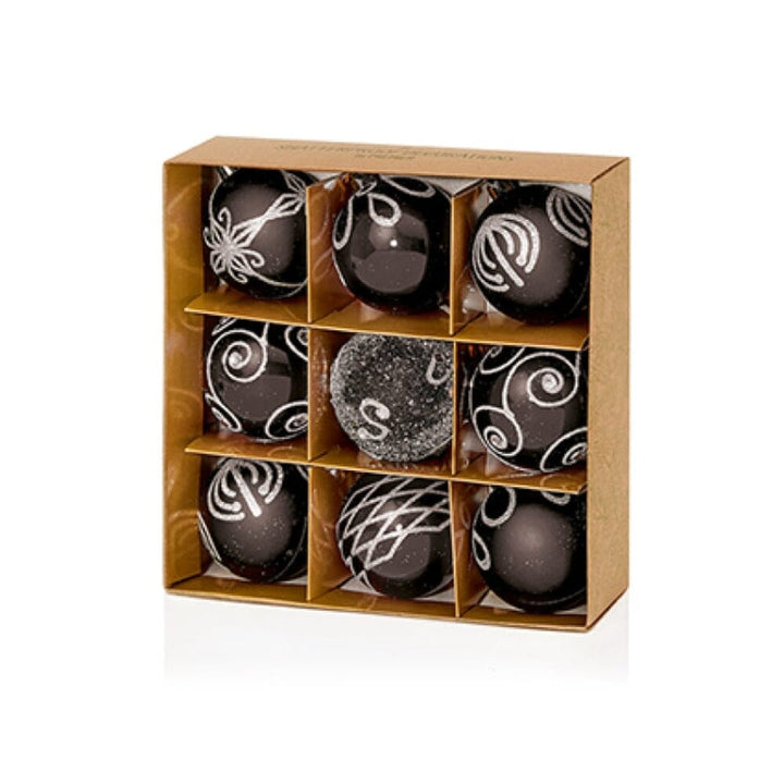Black & Silver Decorative Baubles - Set of 9 Accessories 