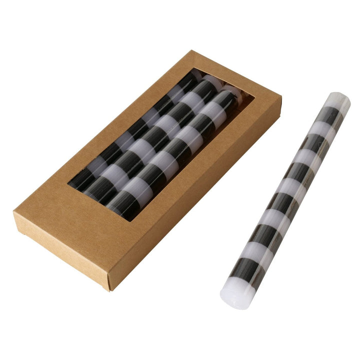 Black & White Striped Taper Candles - Set of 4 Fragrance 