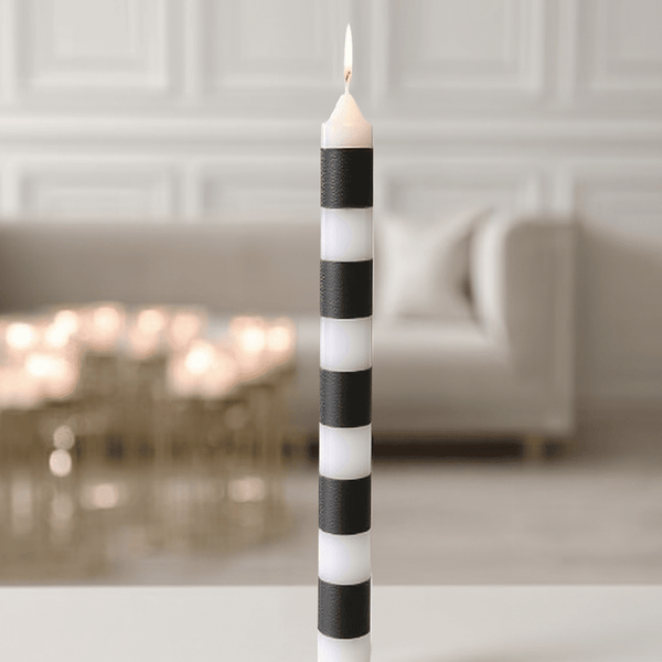 Black & White Striped Taper Candles - Set of 4 Fragrance 