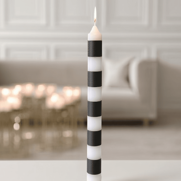 Black & White Striped Taper Candles - Set of 4 Fragrance 