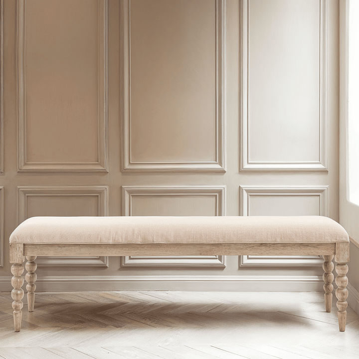 Blenheim Linen Fabric Top Bench with Oak Legs Furniture 