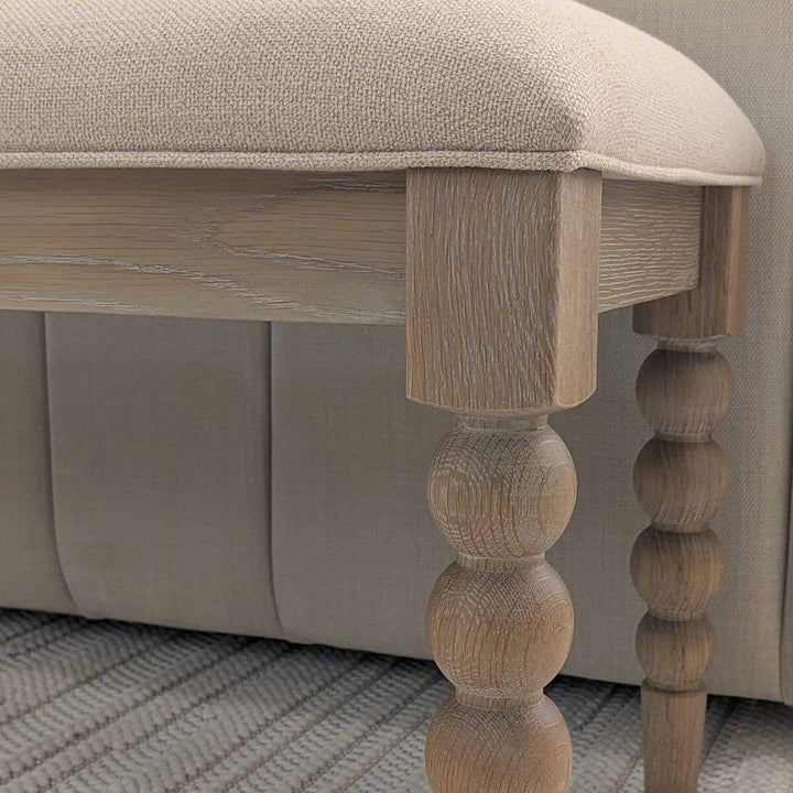 Blenheim Linen Fabric Top Bench with Oak Legs Furniture 