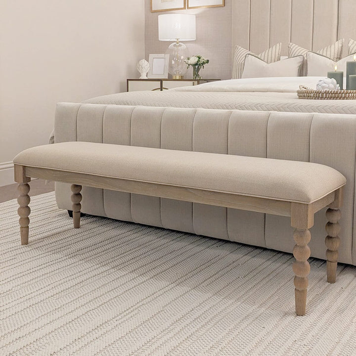 Blenheim Linen Fabric Top Bench with Oak Legs Furniture 