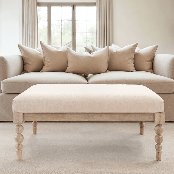 Blenheim Linen Fabric Top Square Coffee Table with Oak Legs Furniture 