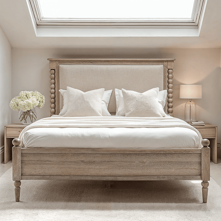 Blenheim Luxury Cream & Lightwashed Wood Upholstered Bed Beds and Headboards 