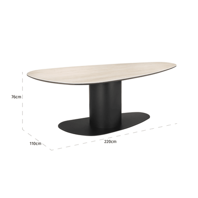 Bordeaux Black Oval Dining Table with Travertine Top Furniture 
